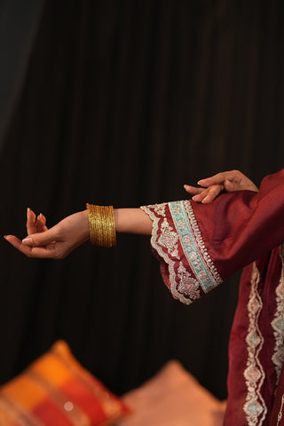 Maroon Chanderi Silk Suit