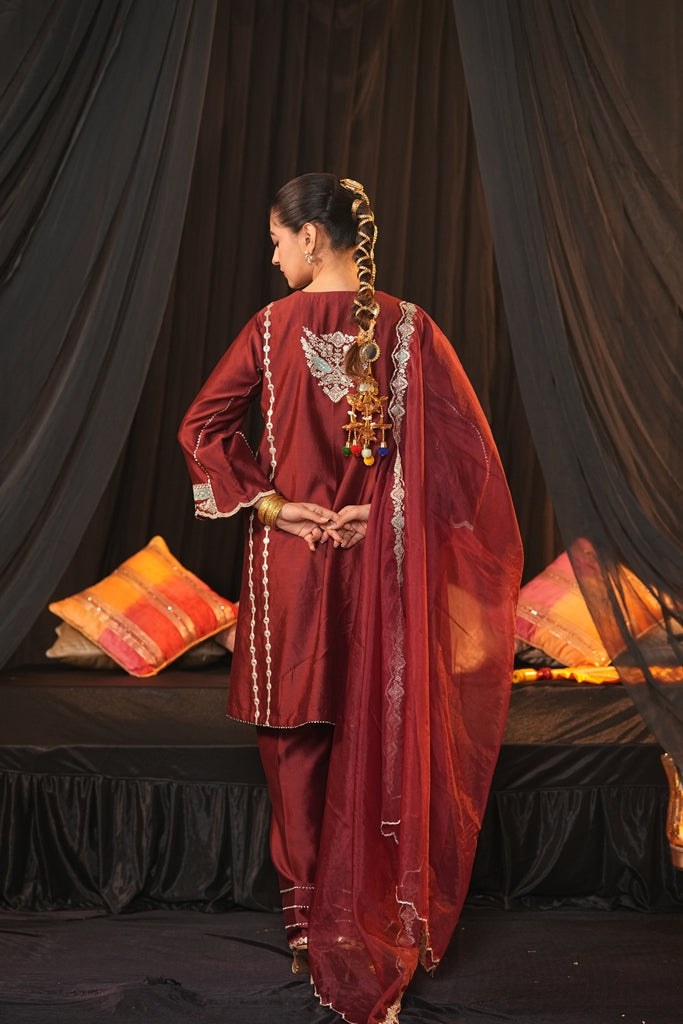 Maroon Chanderi Silk Suit
