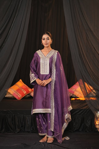 Purple Chanderi Silk Suit