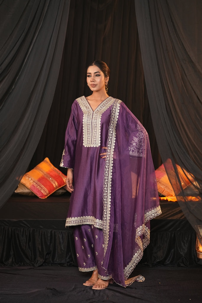 Purple Chanderi Silk Suit