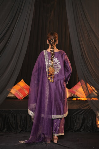 Regal Zari Silk Suit - Royal Purple