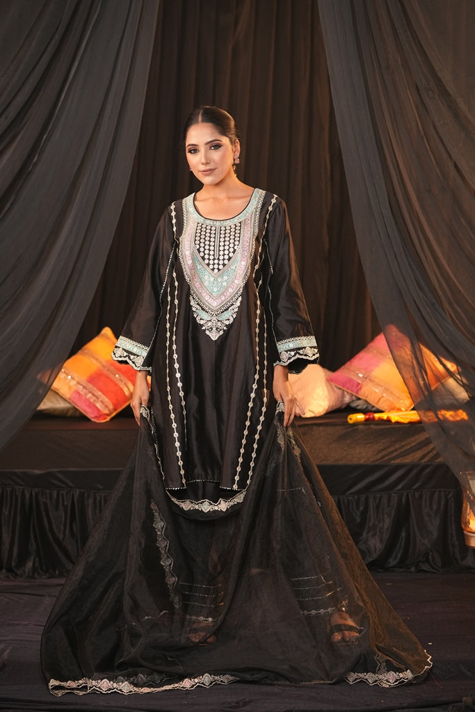 Black Chanderi Silk Suit