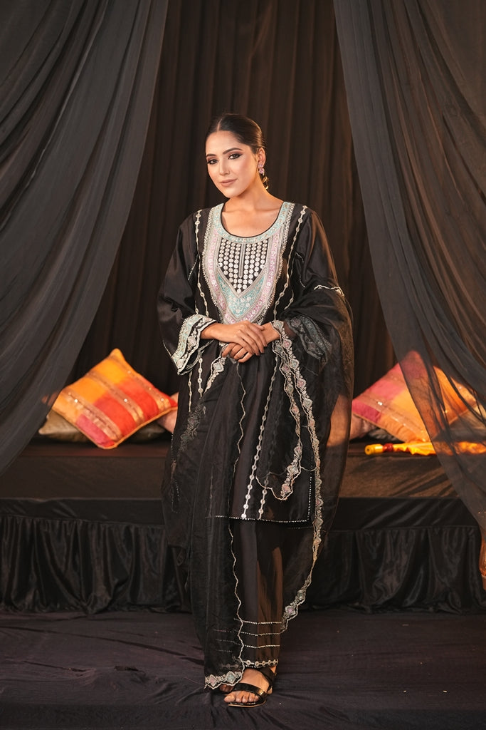 Black Chanderi Silk Suit