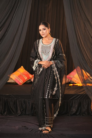 Black Chanderi Silk Suit