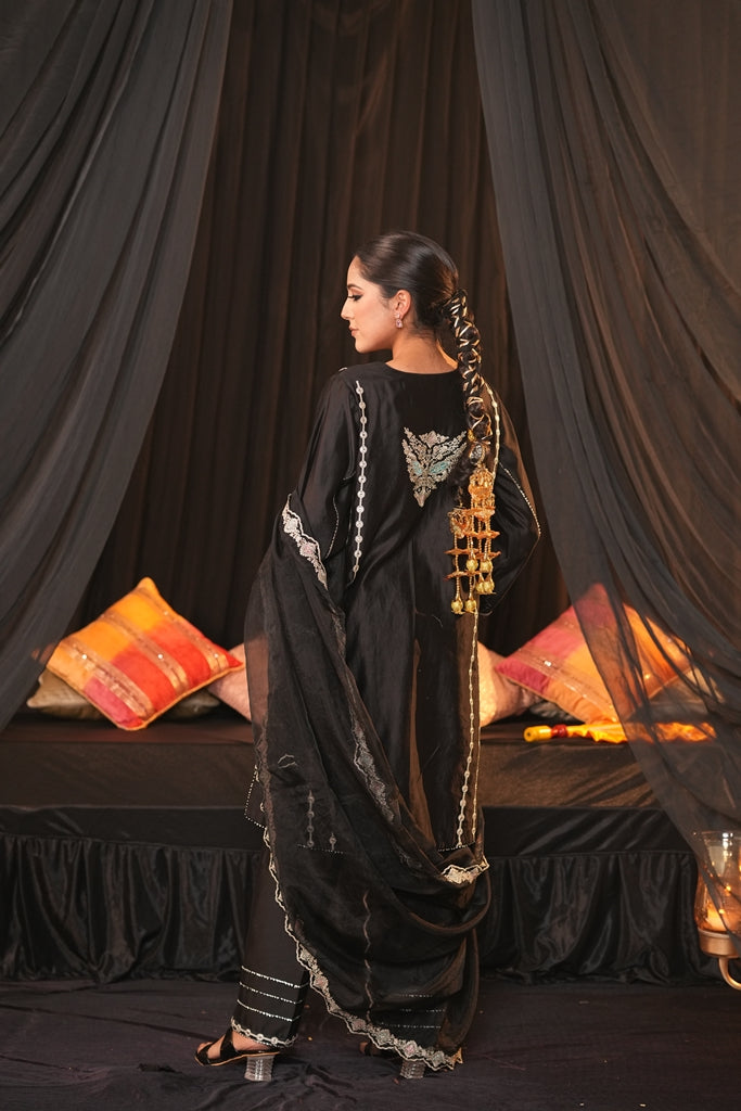 Black Chanderi Silk Suit