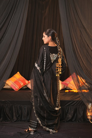 Black Chanderi Silk Suit