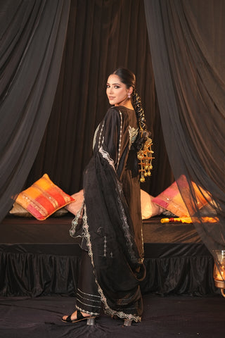 Black Chanderi Silk Suit