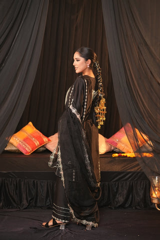 Black Chanderi Silk Suit