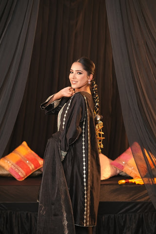 Black Chanderi Silk Suit