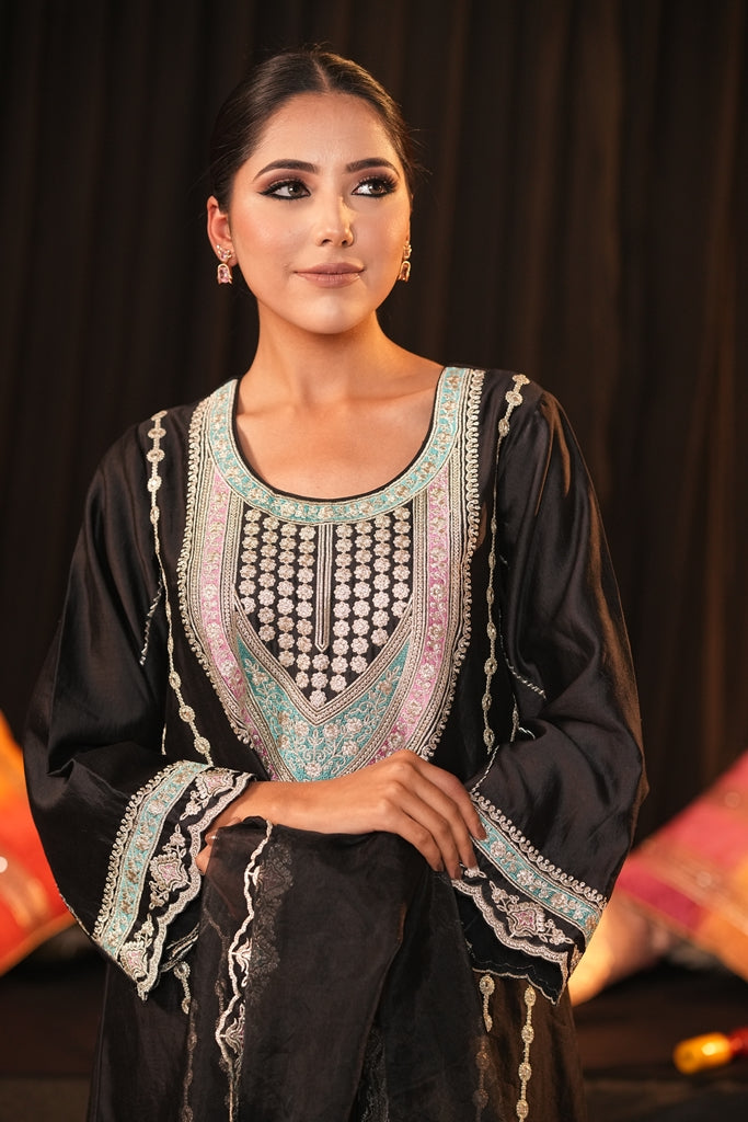 Black Chanderi Silk Suit