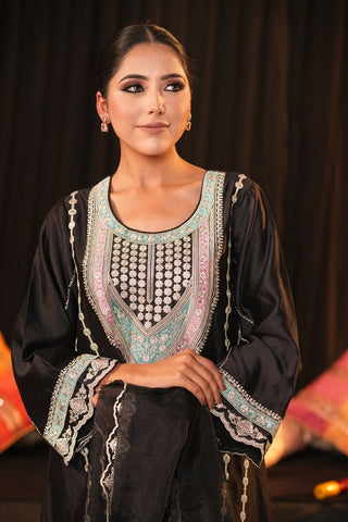 Black Chanderi Silk Suit