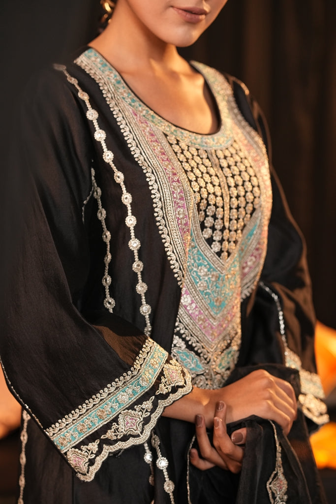 Black Chanderi Silk Suit