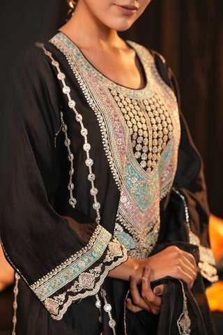 Black Chanderi Silk Suit