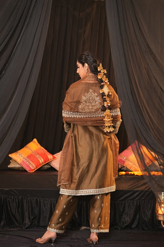 Brown Chanderi Silk Suit