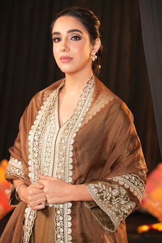 Brown Chanderi Silk Suit