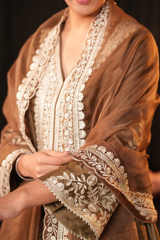 Brown Chanderi Silk Suit