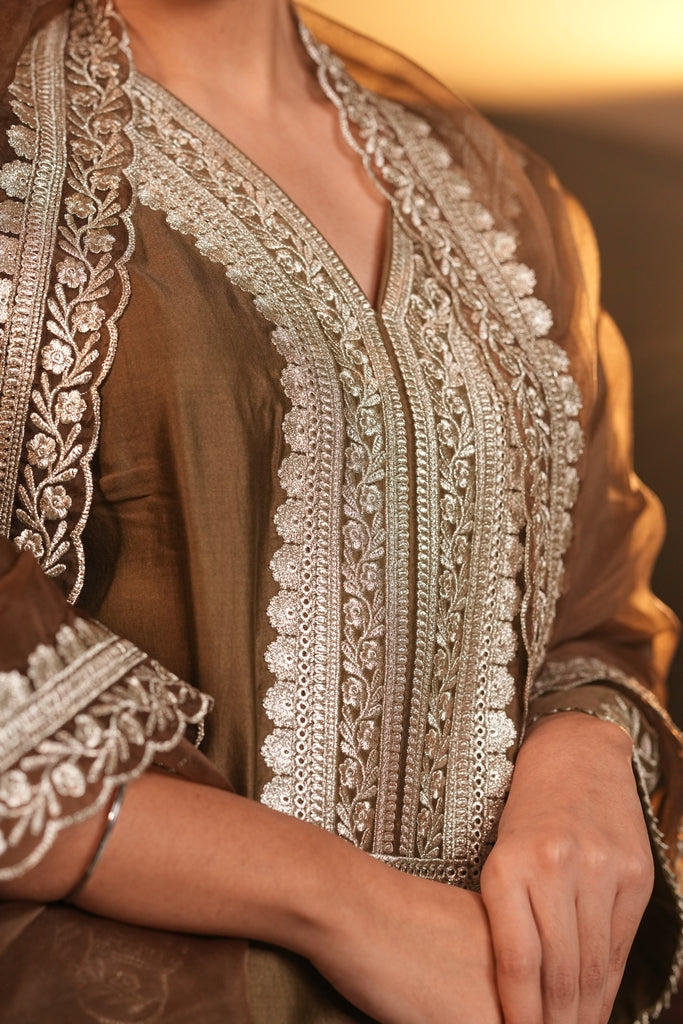 Brown Chanderi Silk Suit