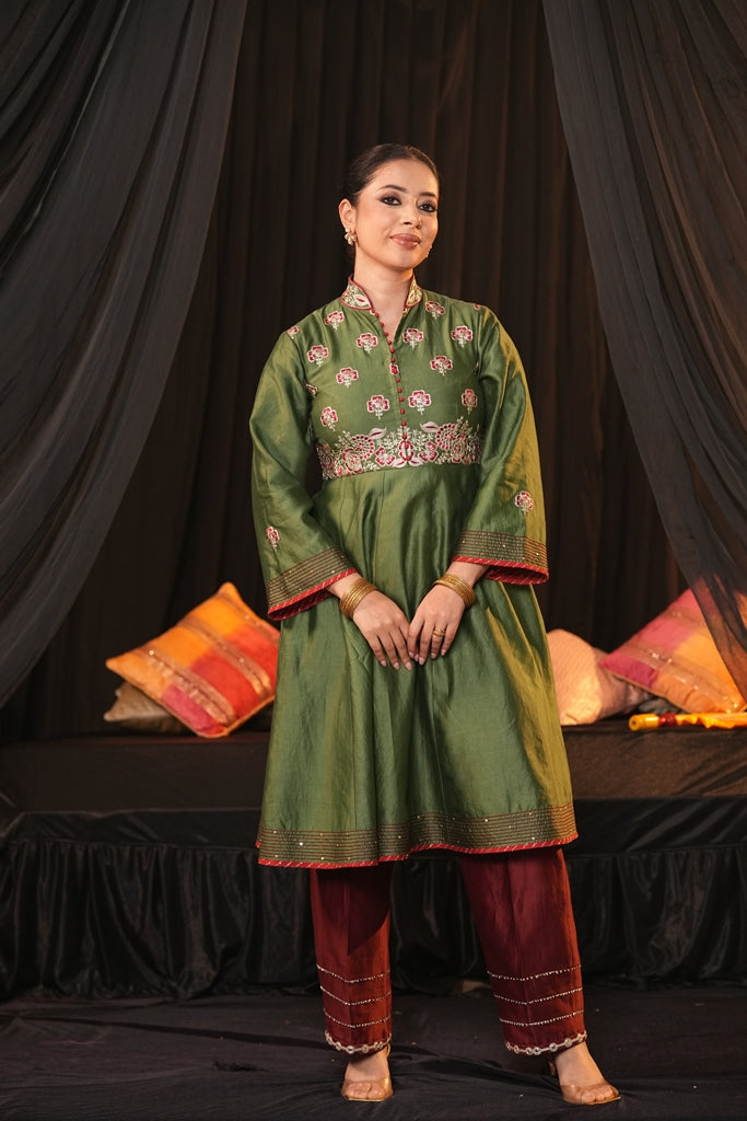 Forest Green Chanderi Silk Suit