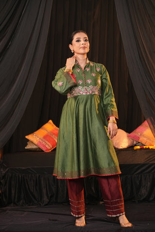 Forest Green Chanderi Silk Suit