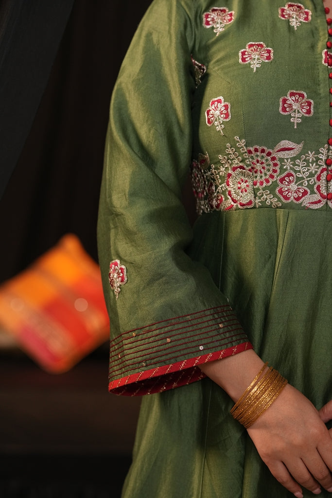 Forest Green Chanderi Silk Suit