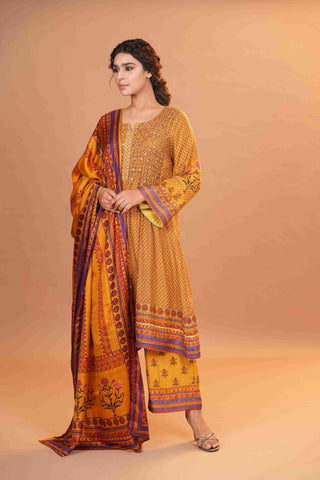 Mahalkari Rajwara Smokey effect Anarkali - Yellow