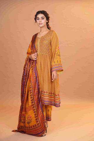 Mahalkari Rajwara Smokey effect Anarkali - Yellow
