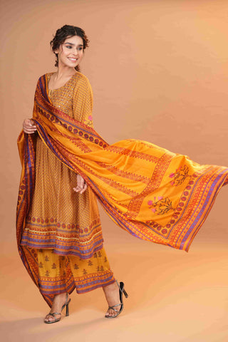 Mahalkari Rajwara Smokey effect Anarkali - Yellow