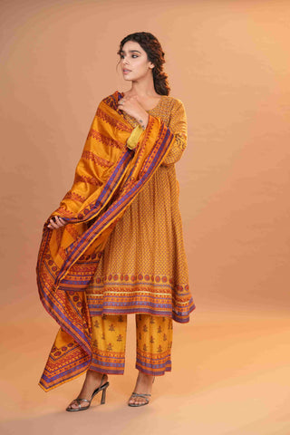 Mahalkari Rajwara Smokey effect Anarkali - Yellow