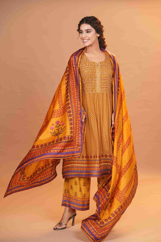 Mahalkari Rajwara Smokey effect Anarkali - Yellow