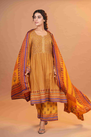 Mahalkari Rajwara Smokey effect Anarkali - Yellow
