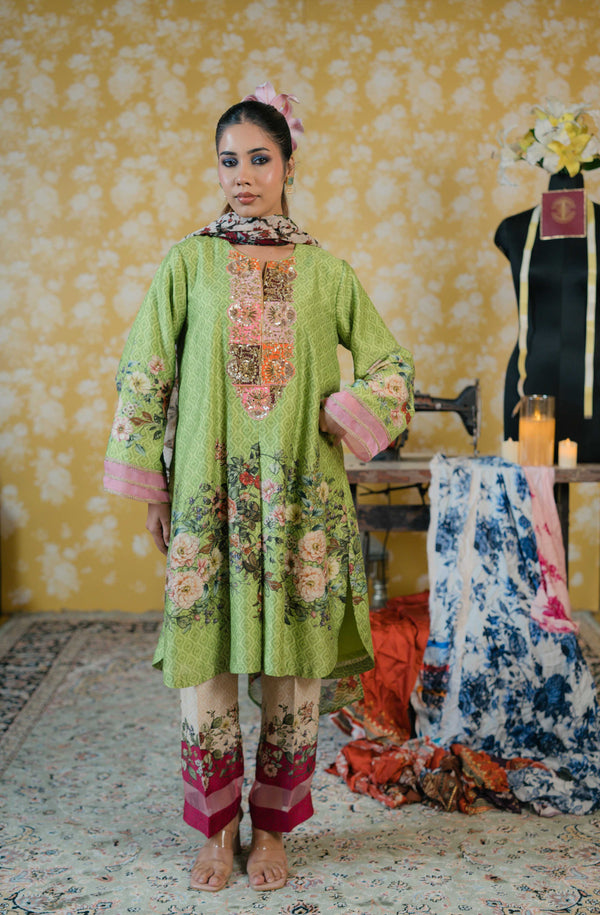 Dupion Silk Suit- Lime Green