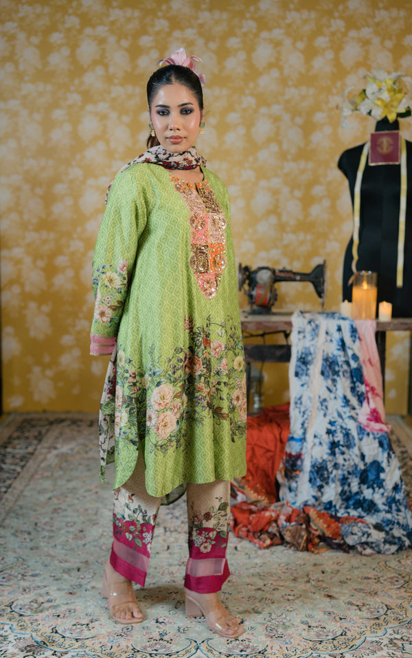 Dupion Silk Suit- Lime Green