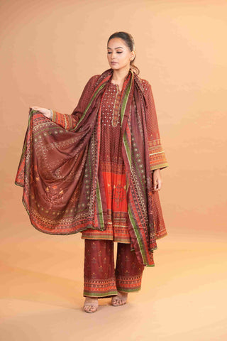 Mahalkari Rajwara Smokey effect Anarkali - Rose Brown