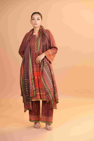 Mahalkari Rajwara Smokey effect Anarkali - Rose Brown