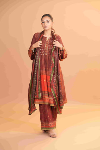 Mahalkari Rajwara Smokey effect Anarkali - Rose Brown