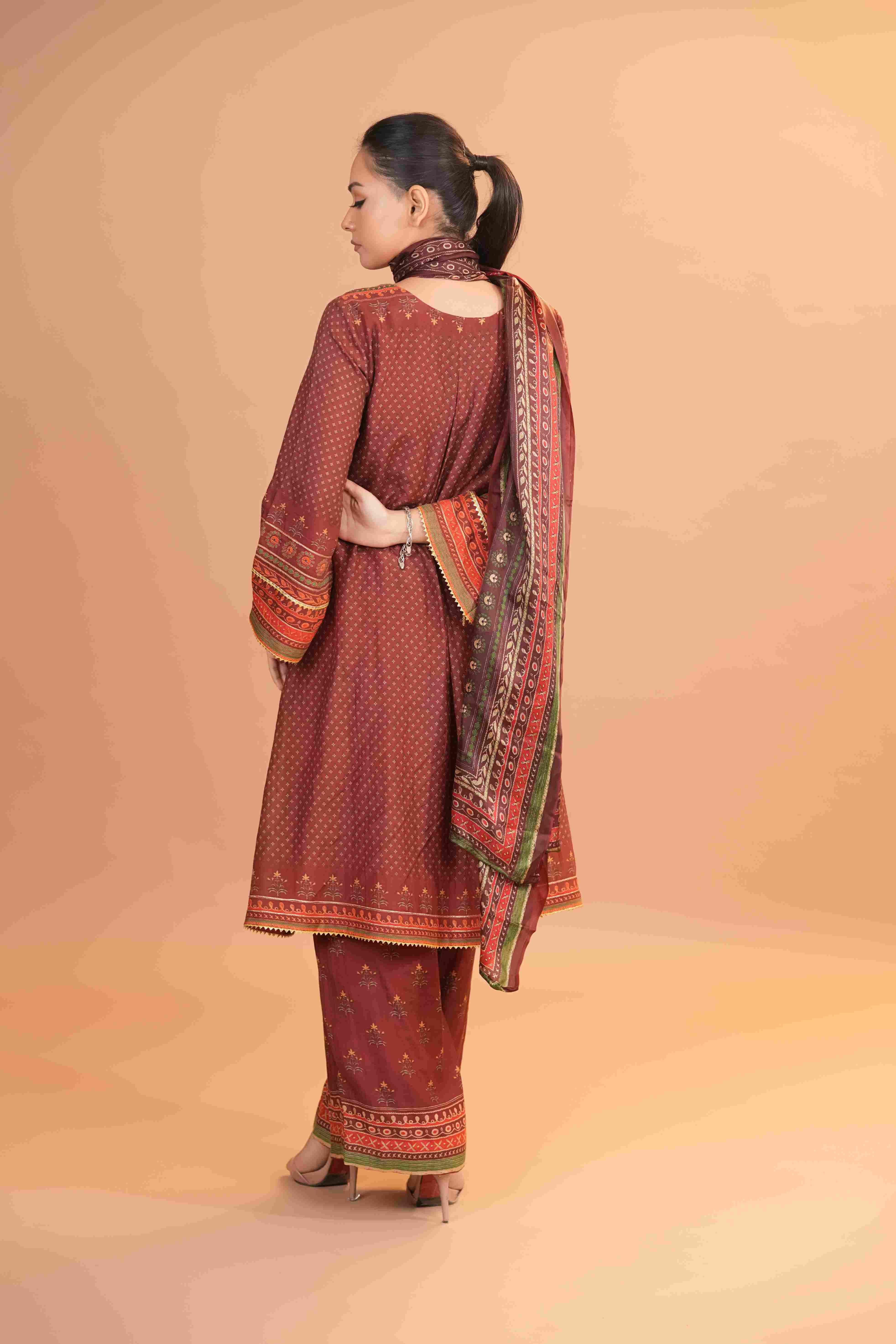 Mahalkari Rajwara Smokey effect Anarkali - Rose Brown