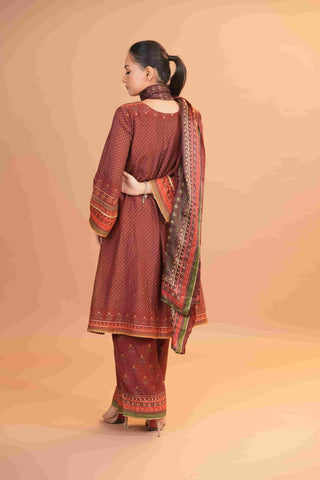 Mahalkari Rajwara Smokey effect Anarkali - Rose Brown