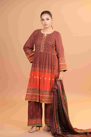 Mahalkari Rajwara Smokey effect Anarkali - Rose Brown