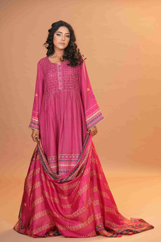 Mahalkari Rajwara Smokey effect Anarkali - Hot Pink