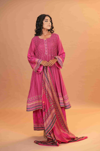 Mahalkari Rajwara Smokey effect Anarkali - Hot Pink