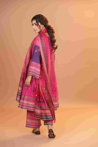 Maheshwari Silk Anarkali - Hot Pink