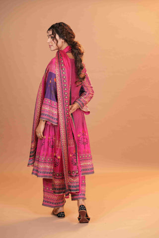 Maheshwari Silk Anarkali - Hot Pink