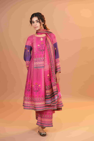Maheshwari Silk Anarkali - Hot Pink