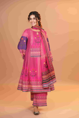 Maheshwari Silk Anarkali - Hot Pink