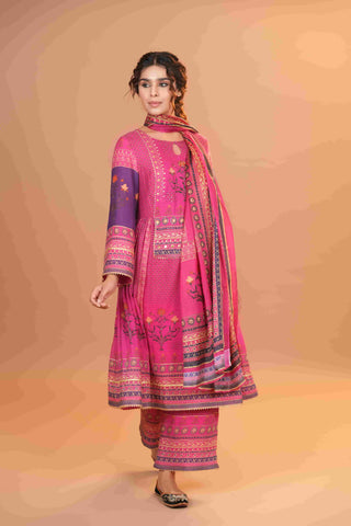 Maheshwari Silk Anarkali - Hot Pink