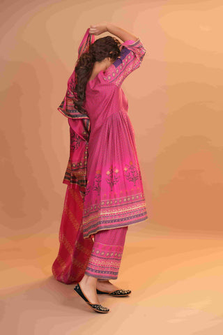 Maheshwari Silk Anarkali - Hot Pink