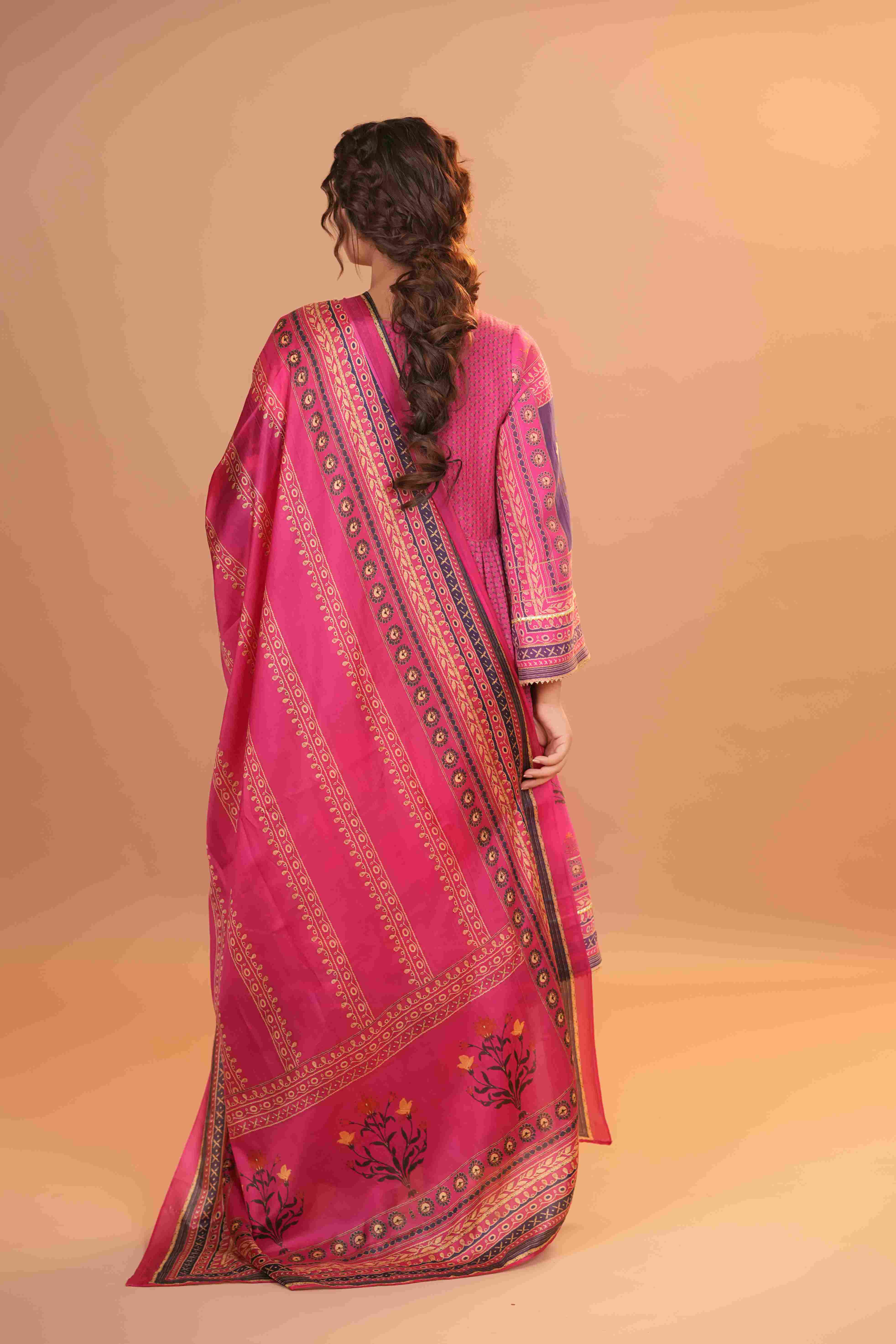 Maheshwari Silk Anarkali - Hot Pink