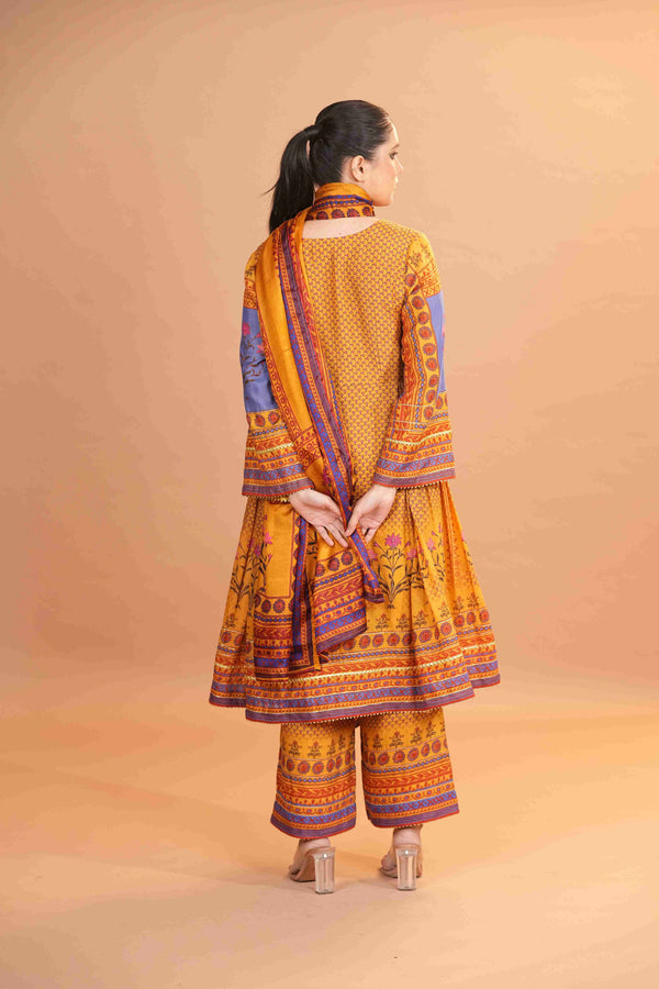 Maheshwari silk Anarkali - Yellow