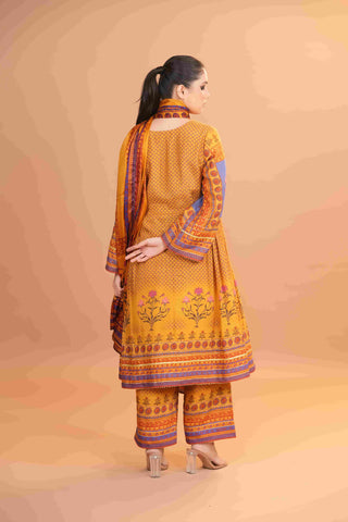 Maheshwari silk Anarkali - Yellow