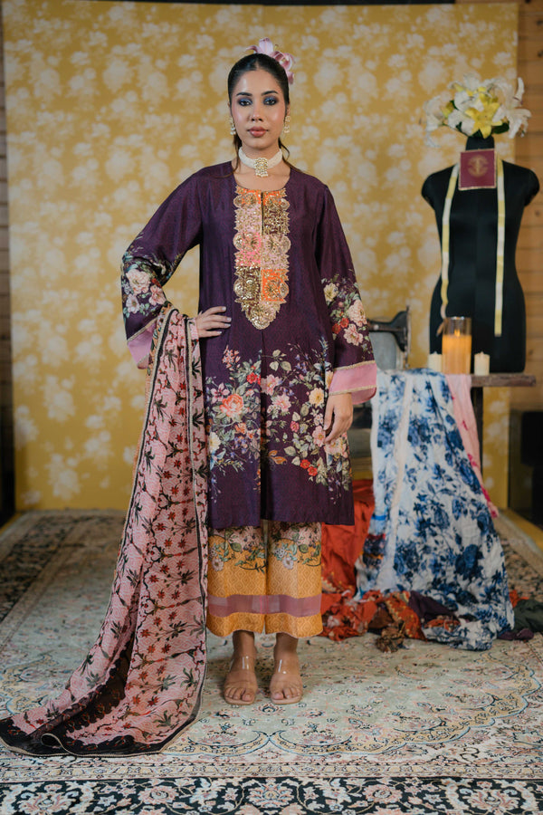 Dupion Silk Suit- Purple